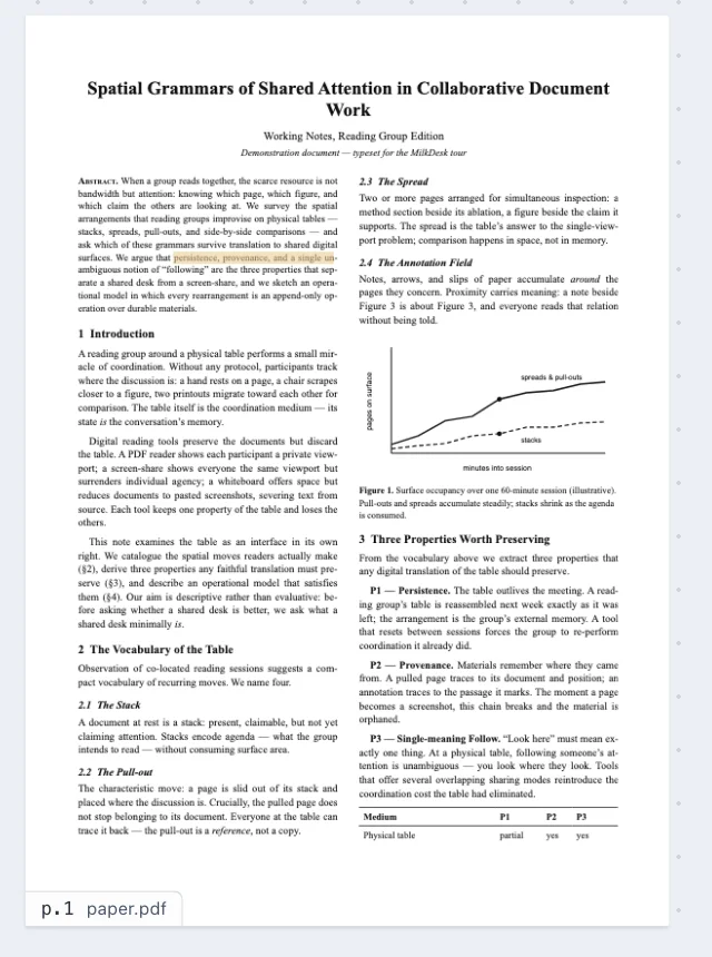 A single page pulled out of paper.pdf, with a live highlight across a sentence and its page badge